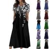 Women's Summer Casual Fashion Printed Short Sleeve Round Neck Pocket Dress