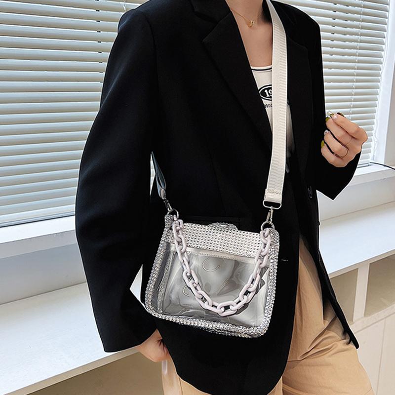 Прозрачная сумка через плечо из ПВХ со стразами, толстая цепочка, маленькая женская сумочка и сумки, модная желейная летняя пляжная сумка KTY