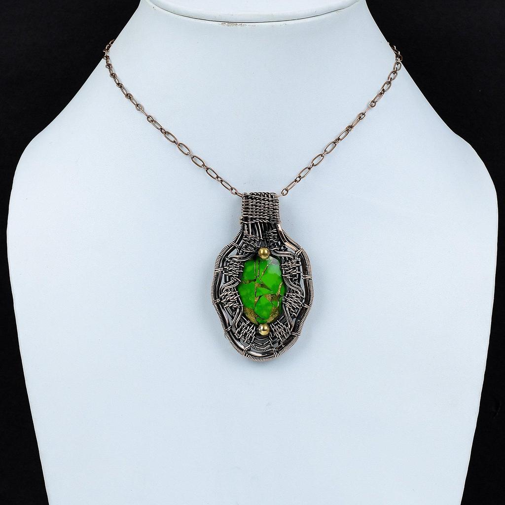 Медный зеленый бирюзовый драгоценный камень кулон медная проволока обернутая ювелирное изделие ручной работы новейший дизайн кулон медная проволока обернутая кулон подарок для мамы