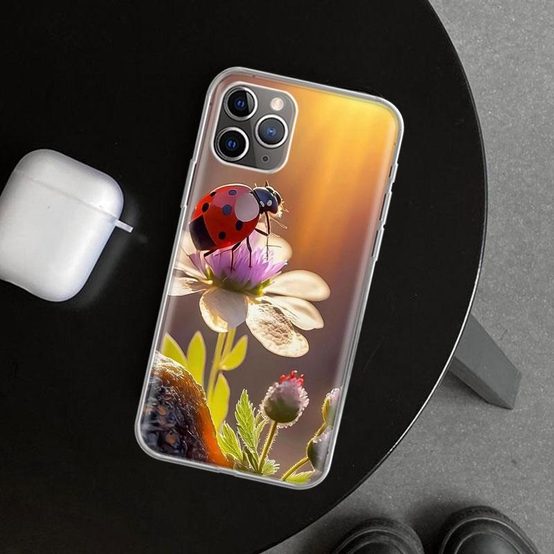 Чехол-накладка с рисунком семиточечной божьей коровки для iPhone 11 12 13 Mini 14 15 Plus 16 Pro Max 17 Air 7 8 + SE Арт Персонализированные Fundas