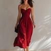 Women S Sexy Solid Color Sleeveless High Waist Pleated Long Dress