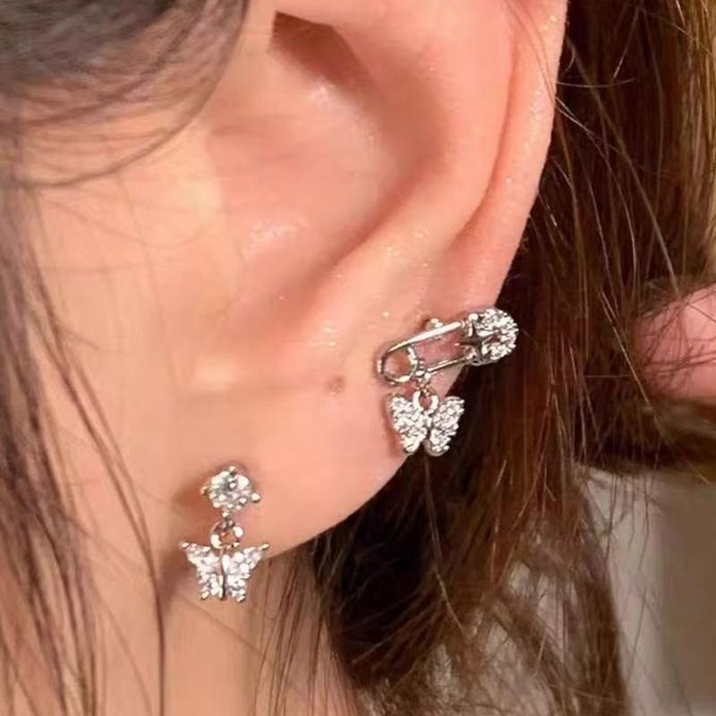 Сверкающие Титановые Стальные Ушные Кликеры Бабочка Гвоздик С Защитной Булавкой Пирсинг Хряща Уха Серьга Ручной Работы Боди-Украшение