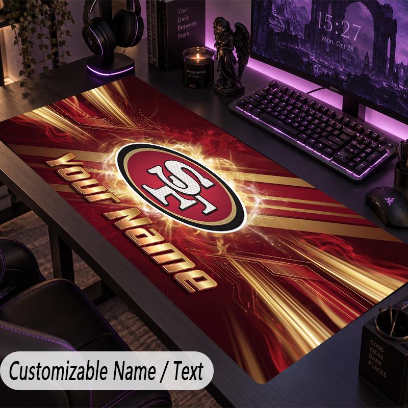 Большой коврик для мыши San Francisco 49ers с индивидуальным текстом имени Персонализированный коврик для стола Нескользящий игровой коврик