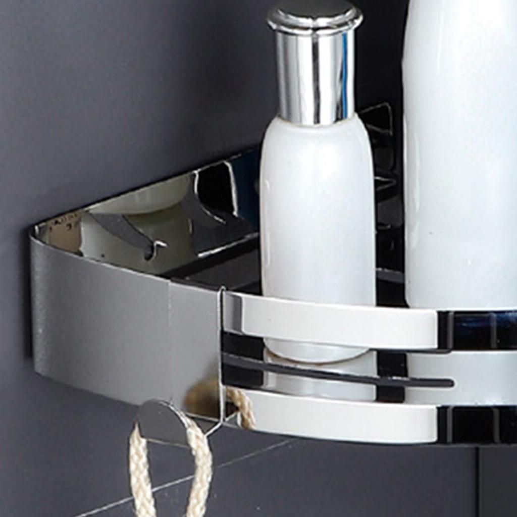 Bathroom Shower Corner Shelf with two hooks Stainless Steel, Wall Mount Shelves