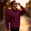 Men's Casual Loose Solid Color Outdoor Fleece Half Zip Stand Up Collar Pullover Hoodie