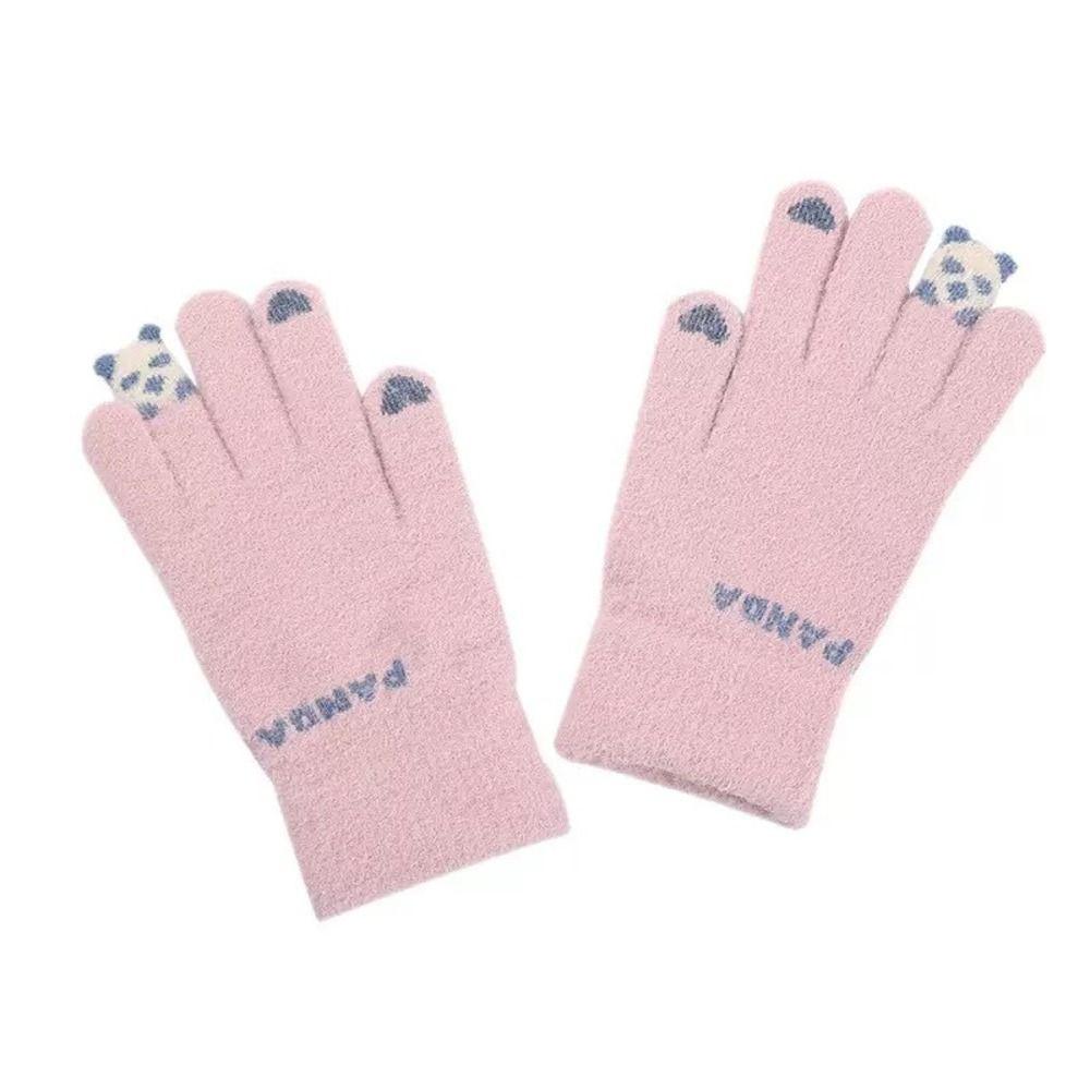 Knit Fabric Crystal Fleece Knitted Gloves One Size Thick Warm Gloves  For Students