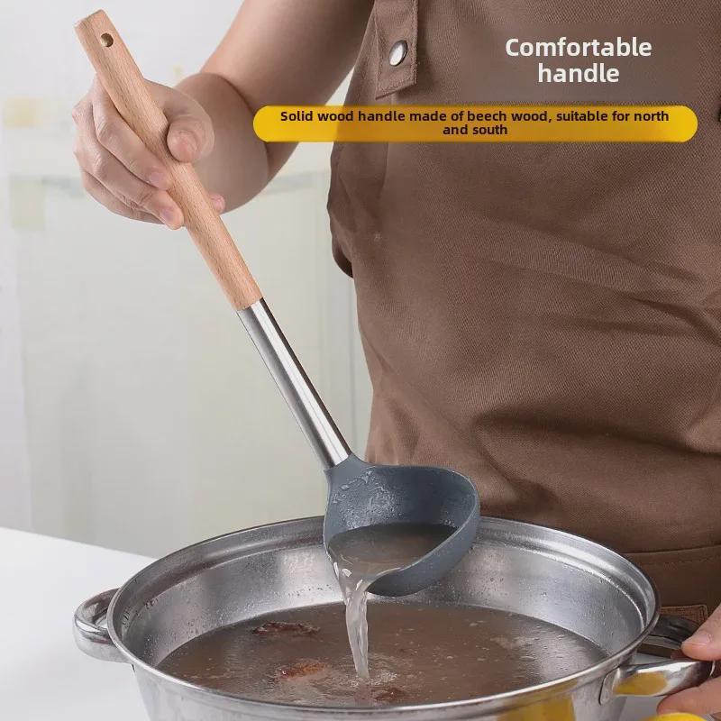 Набор силиконовых кухонных принадлежностей: Лопатка с деревянной ручкой, ложка, кухонные принадлежности с антипригарным покрытием, 3 предмета