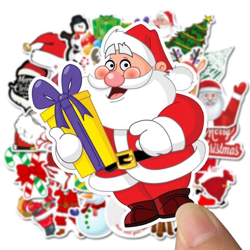 50Pcs Kawaii Colorful Christmas Sticker Santa Claus Snowman Christmas Tree Laptop Skateboard Very Thin New Year Gift Sticker