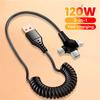 120W 3-in-1 Mobile Phone Fast Charging Data Cable For iPhone Huawei Xiaomi Super Fast Charging Spring Retractable Data Cable