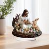 Easter Bunny Ornament 2D Flat Acrylic Table Decoration Jesus And Rabbit Colored