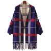 Autumn and Winter Swearer Shawl Dual Purpose Checkered Knitted Sleeve Coat for Women Thickened Tassel Bat Sleeve Cloak