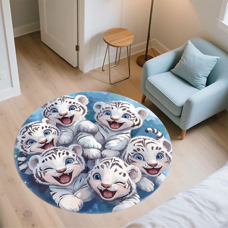 Cartoon Shark & Tiger pattern round rug,Carpet Rug for Living Room Bedroom Playroom ,Non-slip Floor Mat,Holiday Gifts and Birthday Gifts.