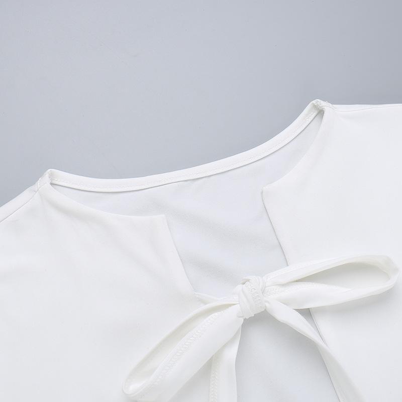 Летние сексуальные рубашки с открытой спиной на шнуровке для женщин, пляжные тонкие рукава с глубоким V-образным вырезом и бантом, укороченный топ с бантом, популярные уличные повседневные топы с вырезами