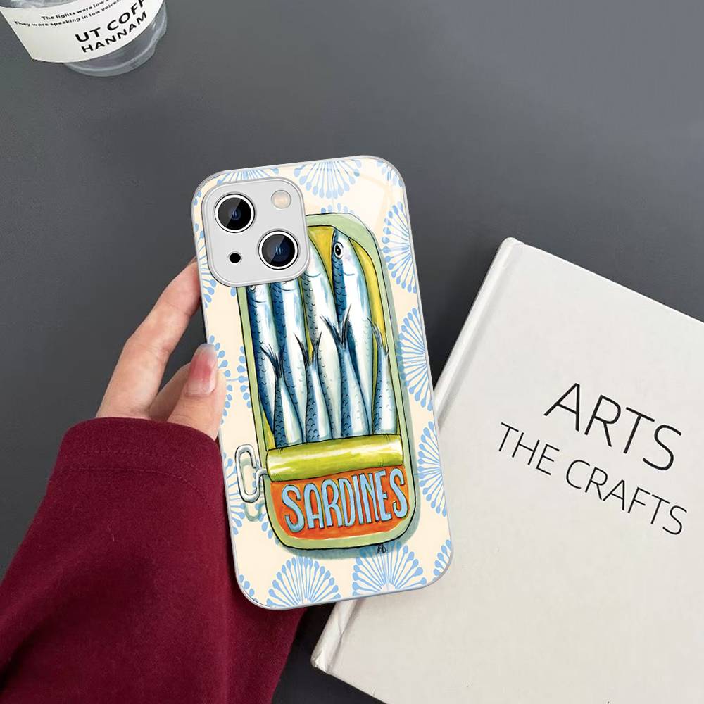 Sardines Fish Tempered Glass For Iphone 14 13 12 11 Pro Mini XS MAX 14Plus X XS XR Cover