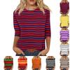 Женская модная повседневная футболка с круглым вырезом, рукавом три четверти, в полоску с принтом