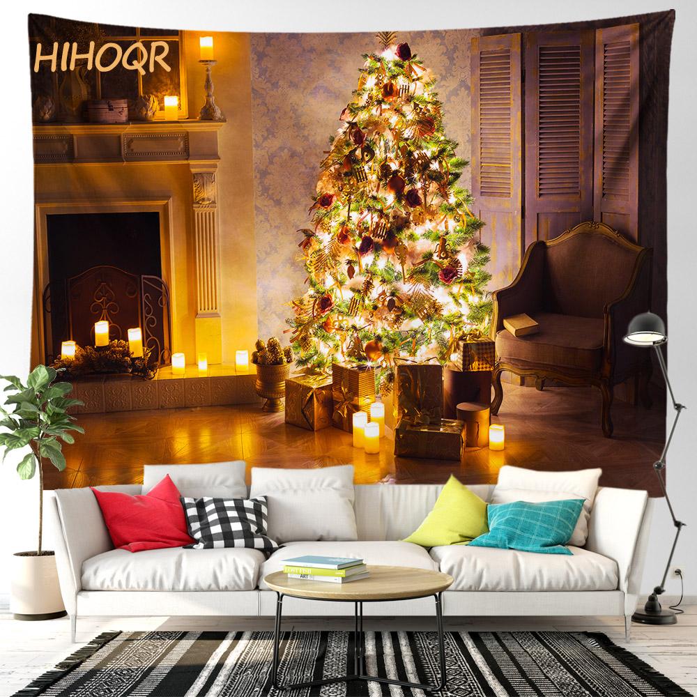 Christmas Tapestry Santa Claus Aesthetic Room Decor Christmas Fireplace Background Tapestry Wall Hanging Home Holiday Decoration