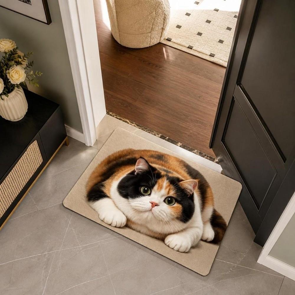 Diatomite Cat Print Doormat Absorbent Pet Floor Mat Cute Entryway Rug Hallway