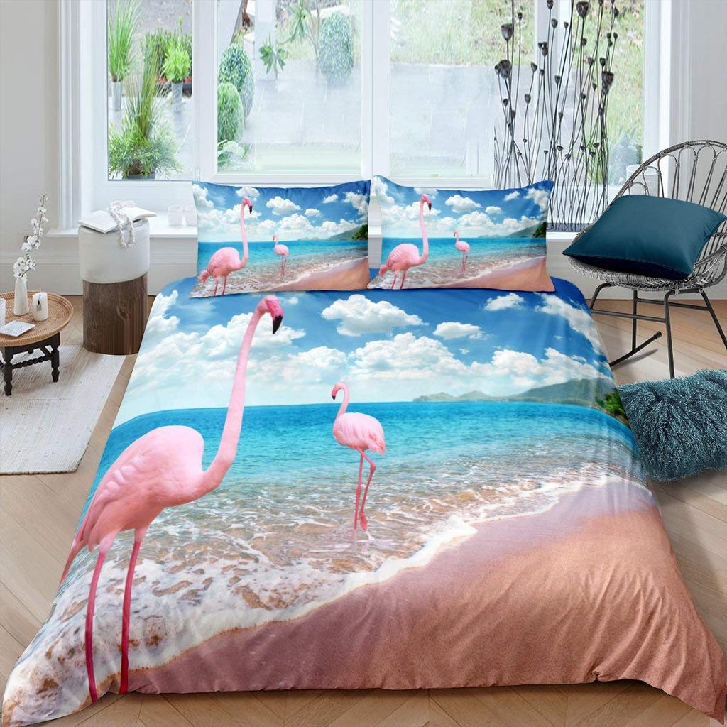 Комплект пододеяльника «Фламинго» Тропические листья Покрывало с рисунком пальм Постельный комплект Красочный полиэстеровый пододеяльник для детей