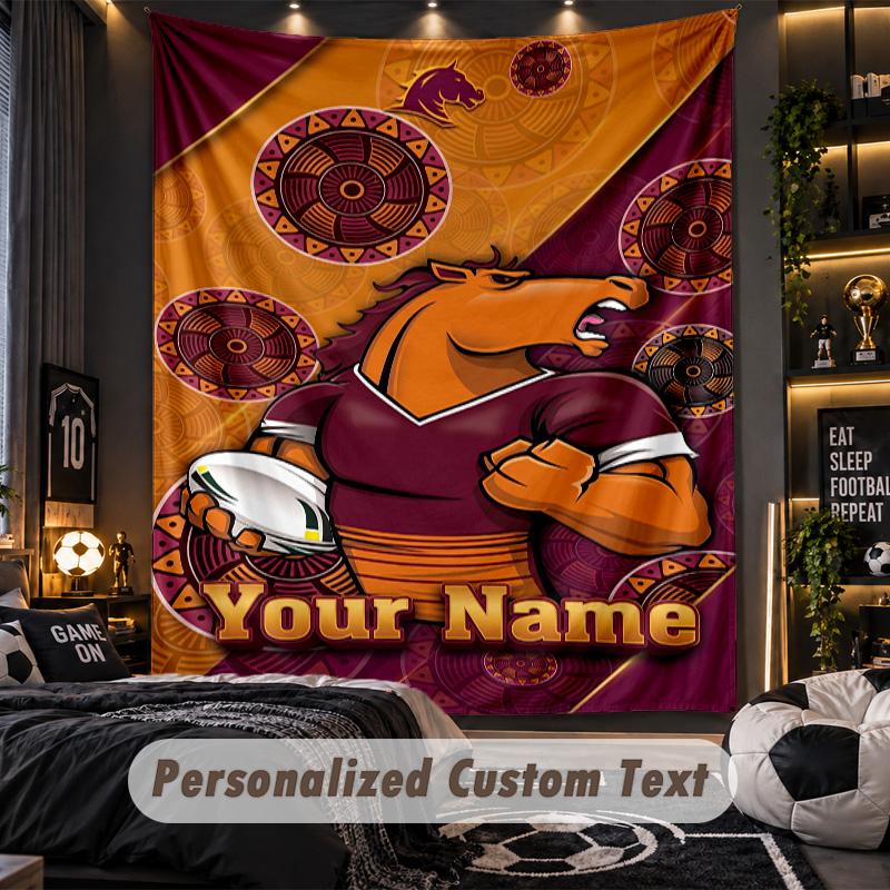 TapestryBrisbane Broncos Custom Name Text Personalized Wall Hanging Tapestry Home Wall Decor