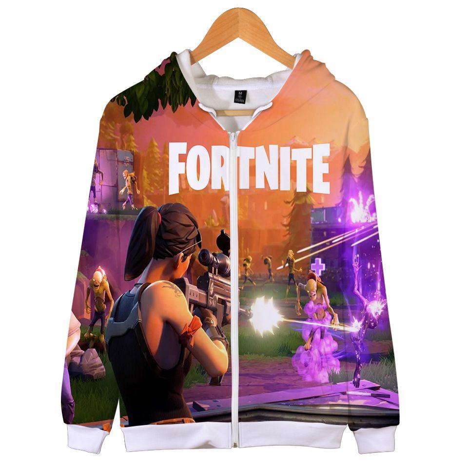 Fortnite 3d Hoodie Print Zipper Sweatshirts Battle Royal Cosplay Costume