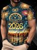 2026 С Новым Годом Тематическая Мужская Футболка Смешной 3D Принт Мужские Футболки с коротким рукавом Повседневная Мода Одежда Y2k Праздничные Футболки для Мужчины