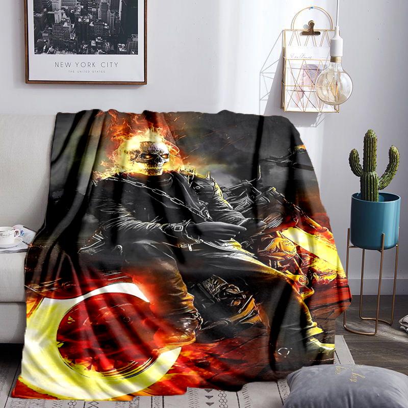 Ghost-Rider On Fire Throws Blanket Flannel Blankets Plush for Couch Bed Gifts for Men Women Travel picnic blanket Christmas fan gifts
