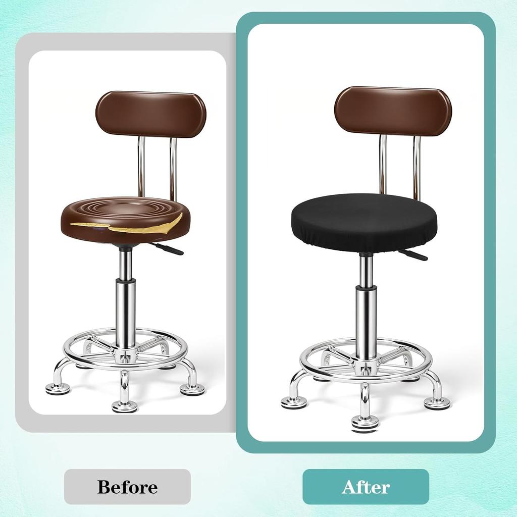 2Pcs Black Dustproof Bar Stool Seat Covers, Stretch Round Bar Cushion Washable Crease-Resistant Slipcovers Fit for Dia 11-17in Chair for Home Bar
