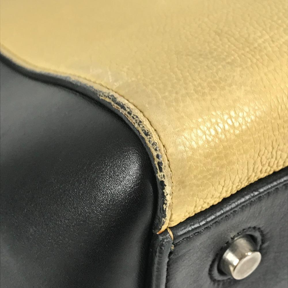 CELINE Bicolor Edge Hand Bag Fringe Tassel Shoulder Bag Leather Beige/Navy