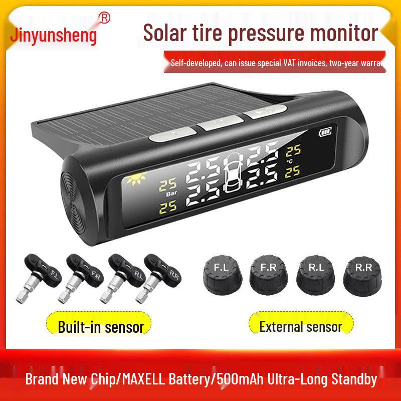 Solar Wireless TPMS Tire Pressure Monitoring System with Emergency Light
