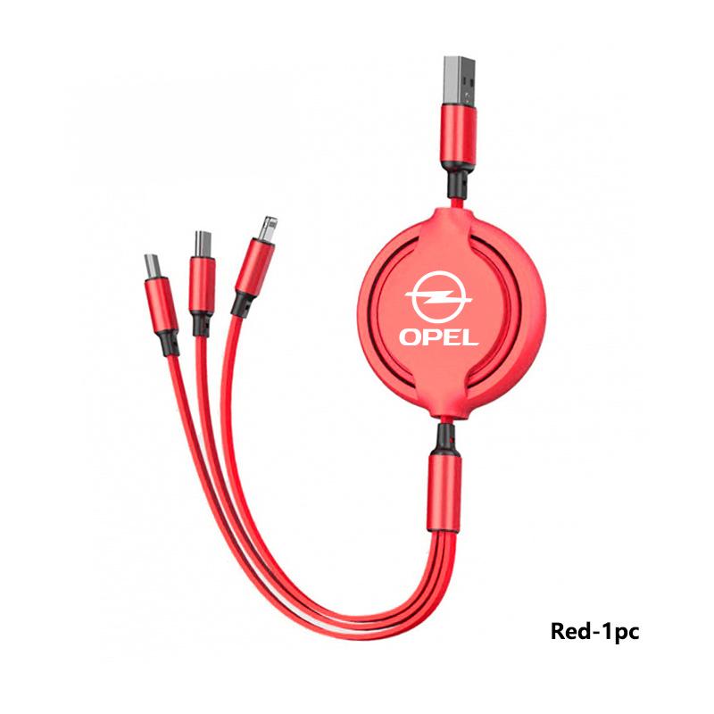 Автомобильный выдвижной кабель 3 в 1 Micro Data USB Type C для быстрой зарядки для Opel ADAM ASTRA J K CORSA E INSIGNIA MOKKA VIVA Meriva