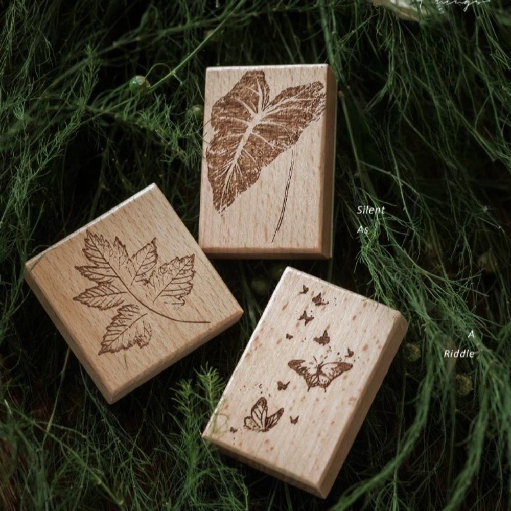 Flower Butterfly Leaves Rubber Craft Stamps Wooden Journal Stationery Children Stamp for Scrapbook