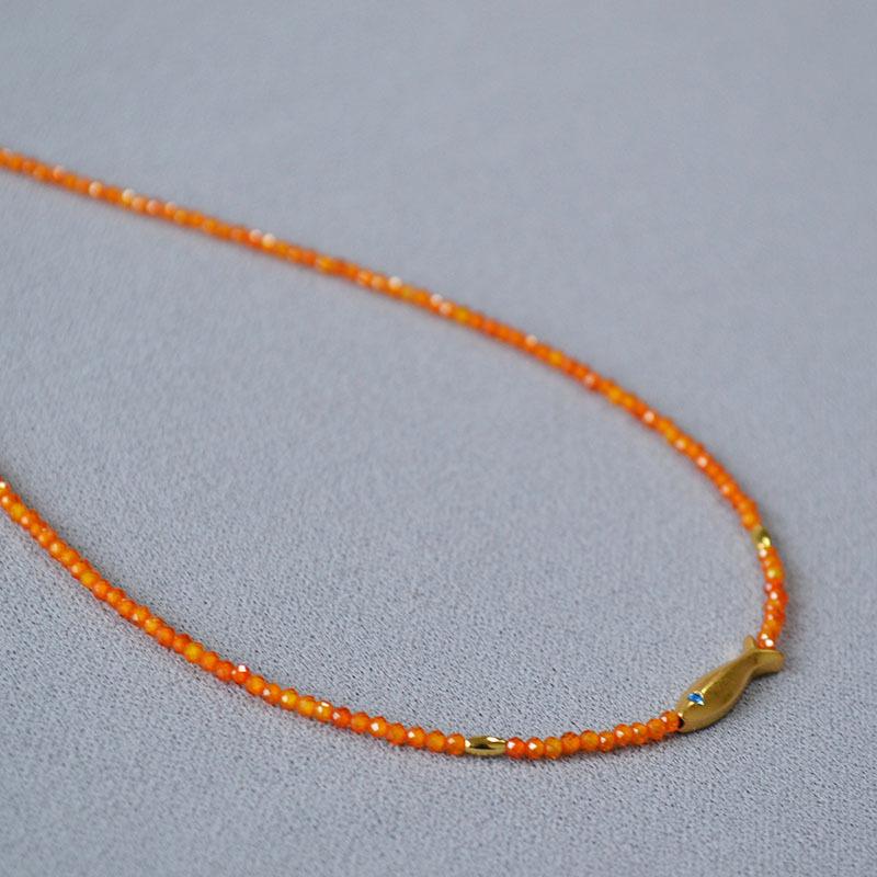 Guochao New Chinese Orange Zircon Beaded Lucky Koi Small Fish Simple Temperament Extremely Fine Necklace Clavicle Chain Female