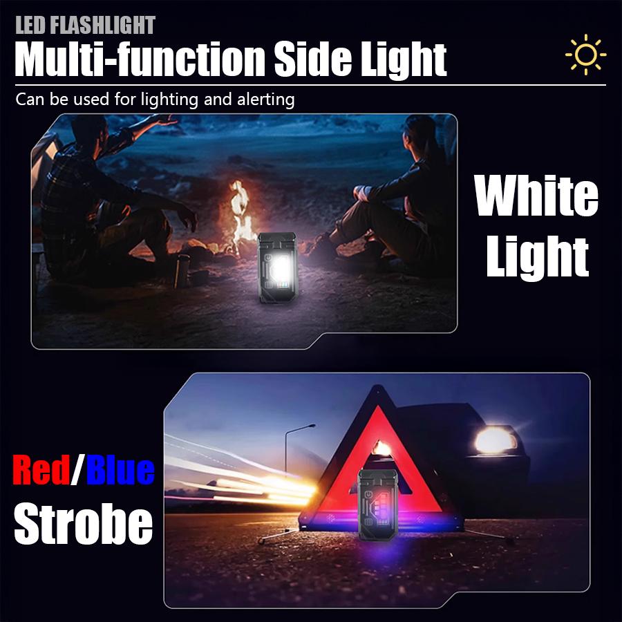 Powerful EDC Pocket Keychain Flashlight Mini Rechargeable LED Light Multifunctional Magnetic COB Torch for Outdoor Camping Lamp