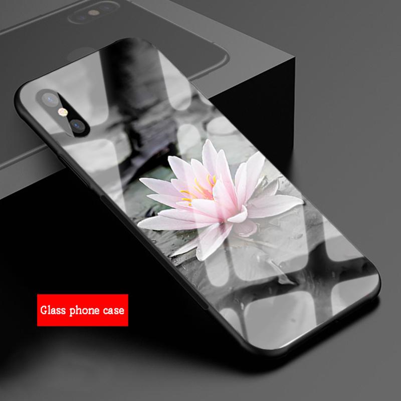 Чехол для телефона из закаленного стекла с цветком лотоса для iPhone 12 11 Pro Max 5 6 7 8 PLUS X XS XR XSMax Shell 12Pro