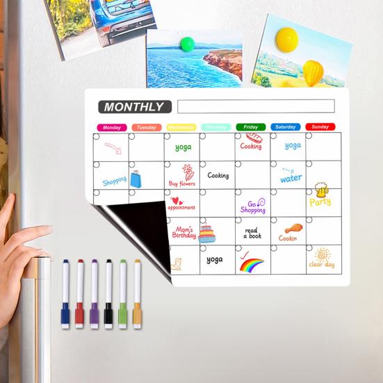 1 Set Magnetic Message Board Refrigerator Magnet Erasable Writing Surface Weekly Planner Kitchen
