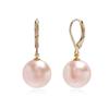 E456 12mm Peach Pearl Austrian Gold Leverback Earrings
