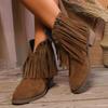 Осенняя обувь для женщин. Женские ковбойские ботильоны на толстом каблуке. Модные кисточки с острым носком. Женские ботинки в стиле вестерн. Новые женские ботинки на молнии.