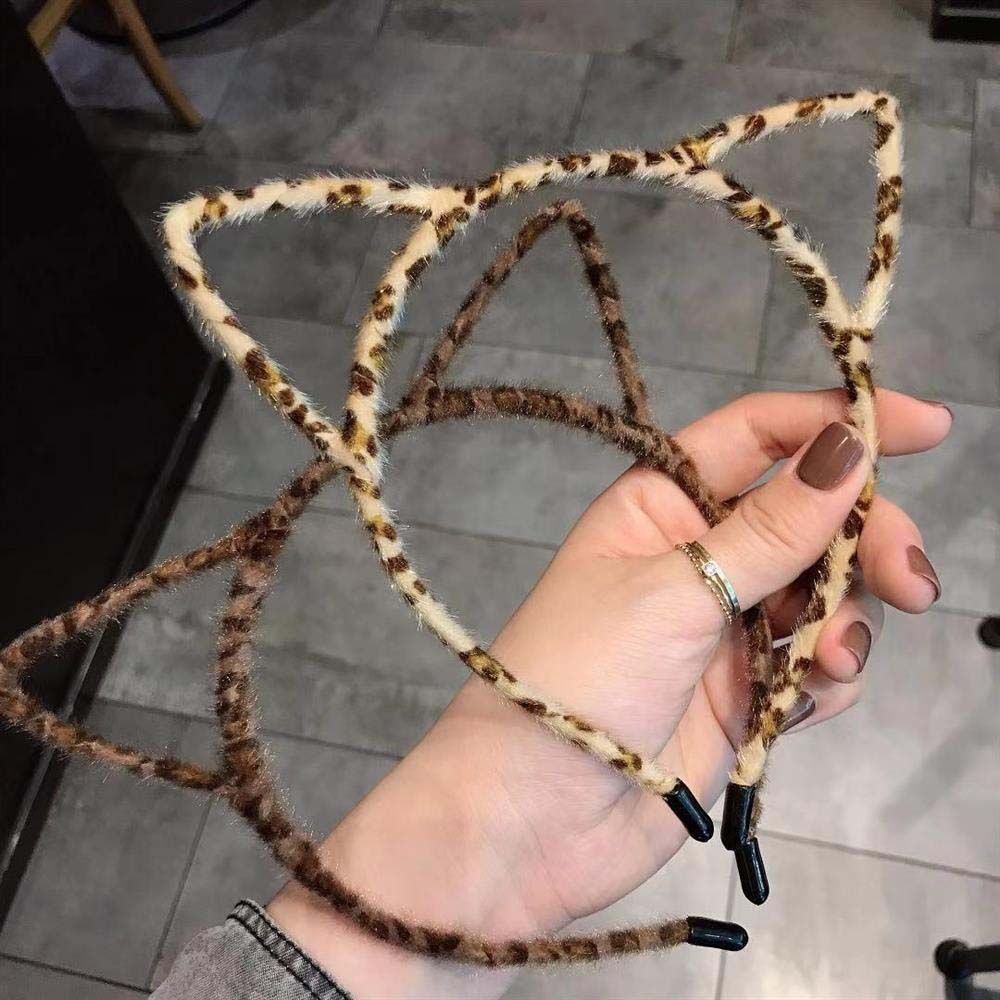 Pattern Washing Face Cat Ears Korean Style Cat Ears Headband Leopard Hair Hoop Plush Hair Bands
