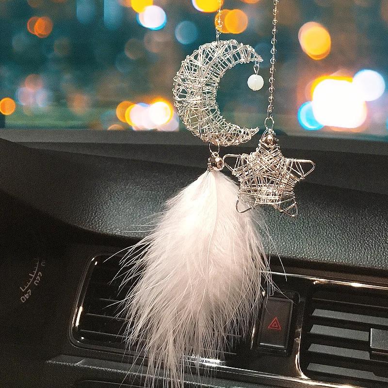 Boho Dreamcatcher Car Mirror Pendant - Pastel Feathers & Silver Charms, Premium Rearview Decoration
