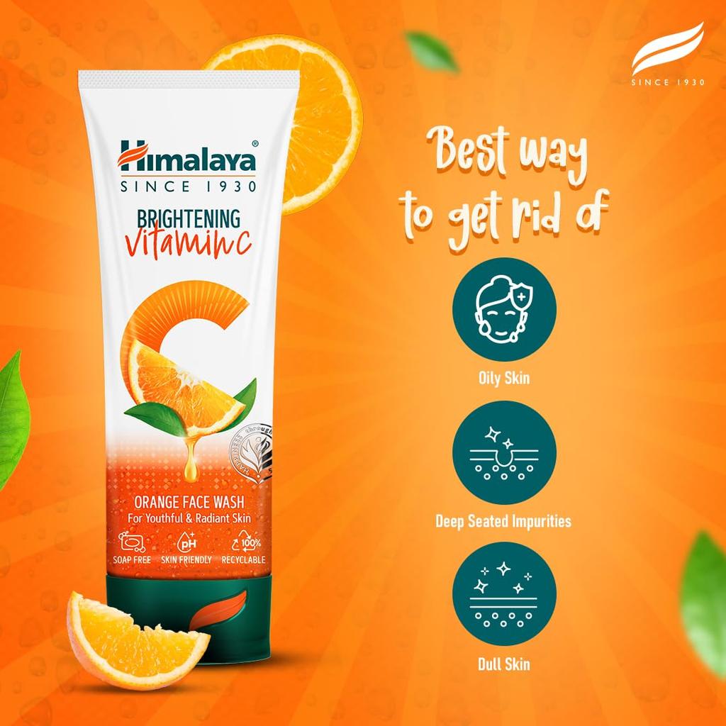 Himalaya Brightening Vitamin C Orange Face Wash 50ml Pack Of 1 Gentle Daily Cleanser For Radiant Skin