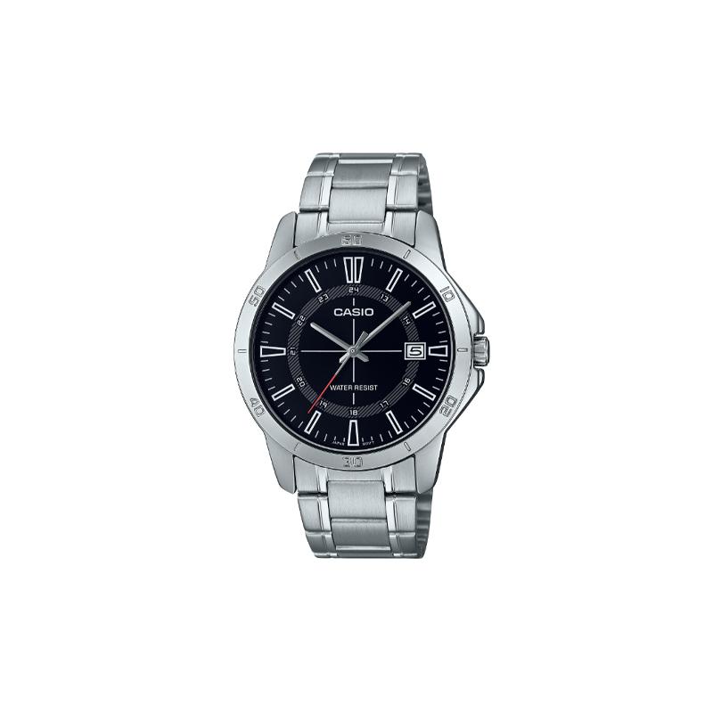 Casio Мужские часы 30 метров водонепроницаемые повседневные кварцевые стальной ремешок черный циферблат MTP-V004D-1C