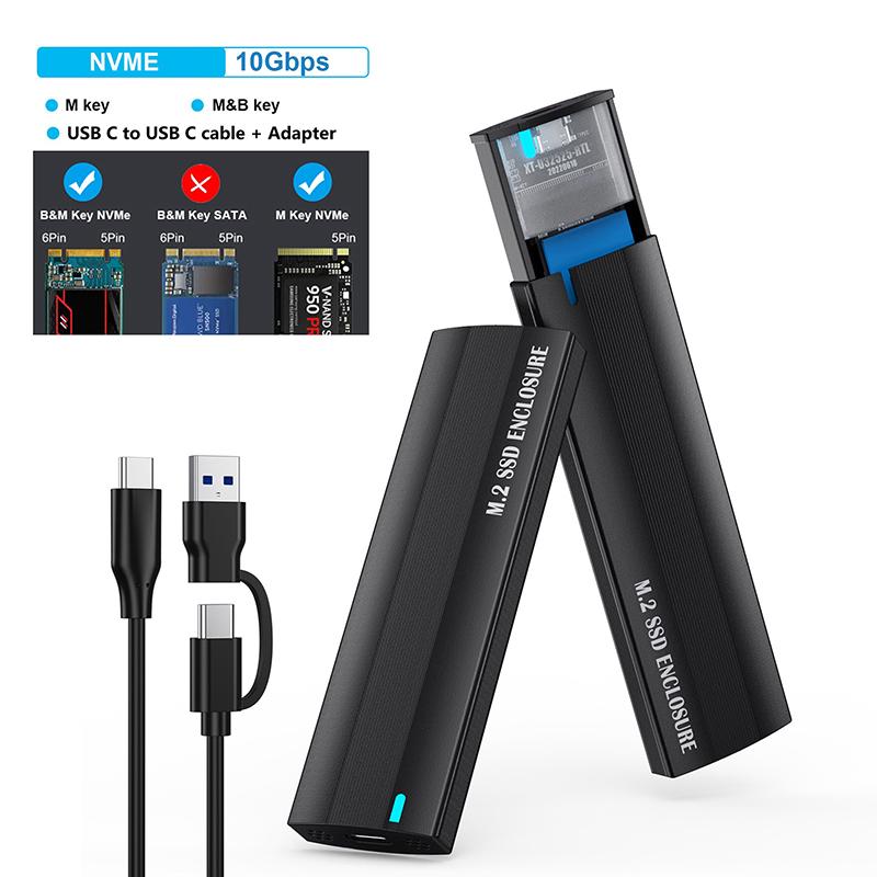 Корпус для внешнего SSD M.2 NVMe PCIe / NGFF SATA с двойным протоколом, 10 Гбит/с, USB Type-C, поддержка ключей M и B&M