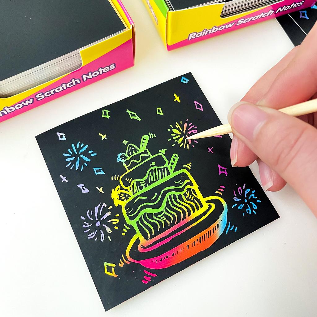 100Pcs Scratch Paper Art Set Scratch Off Rainbow Magic Paper With 2 Bamboo Stylus Black Scratch Notes Xmas Birthday Gift Card