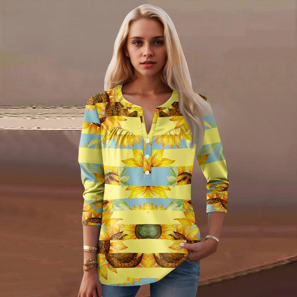 Женская мода повседневный топ с длинным рукавом и круглым вырезом с цветочным принтом