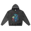DTG Print Knitted Denim Zip-Up Hoodie Astronauta Brother Print Zipper Hoodies  