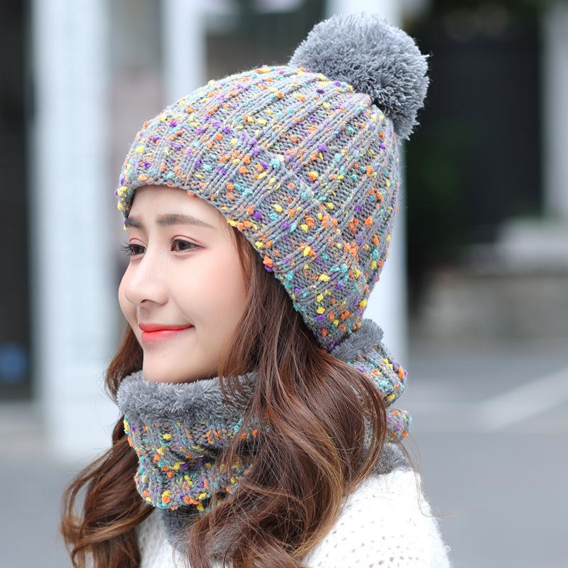 Autumn and winter hat women's fleece thickened warm wool hat scarf two-piece set versatile sweet cycling windproof hat