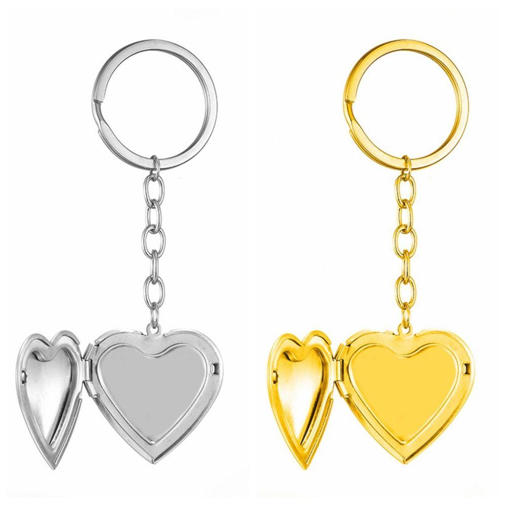 2Pcs Bag Hanging Photo Hold Keyring DIY Stainless Steel Keychain Funny Heart Album Keychain  Gifts