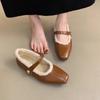Flat Autumn and Winter Plush Cotton Shoes Single Shoes Women's Shoes New Square Head Black Mary Jane Evening Shoes