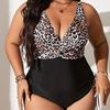 New Plus Size Swimsuit Women's Leopard Print Multi-color One-piece Slim Backless Drawstring Bikini