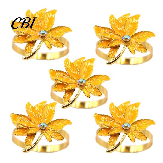 Waterproof Napkin Ring 5Pcs Rings, Maple Leaf Design Holders, Elegant Rings Anti-Oxidation Decorative for Wedding Banquets And Restaurants Linen